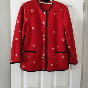 Vtg GEIGER Embroidered Pure New Wool Jacket/Cardigan Austrian Knit Sz 40 (L)